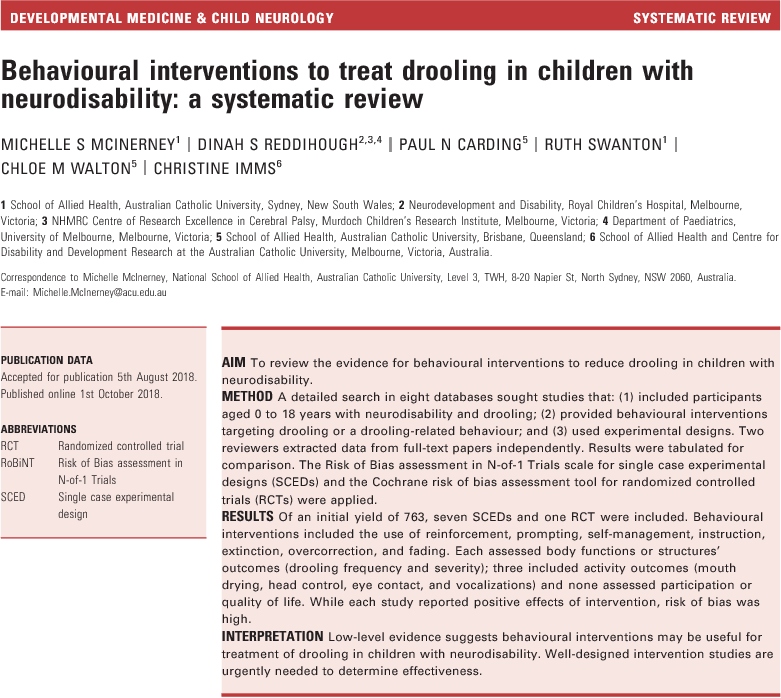 Behavioural interventions to treat drooling in children with neurodisability: a systematic review