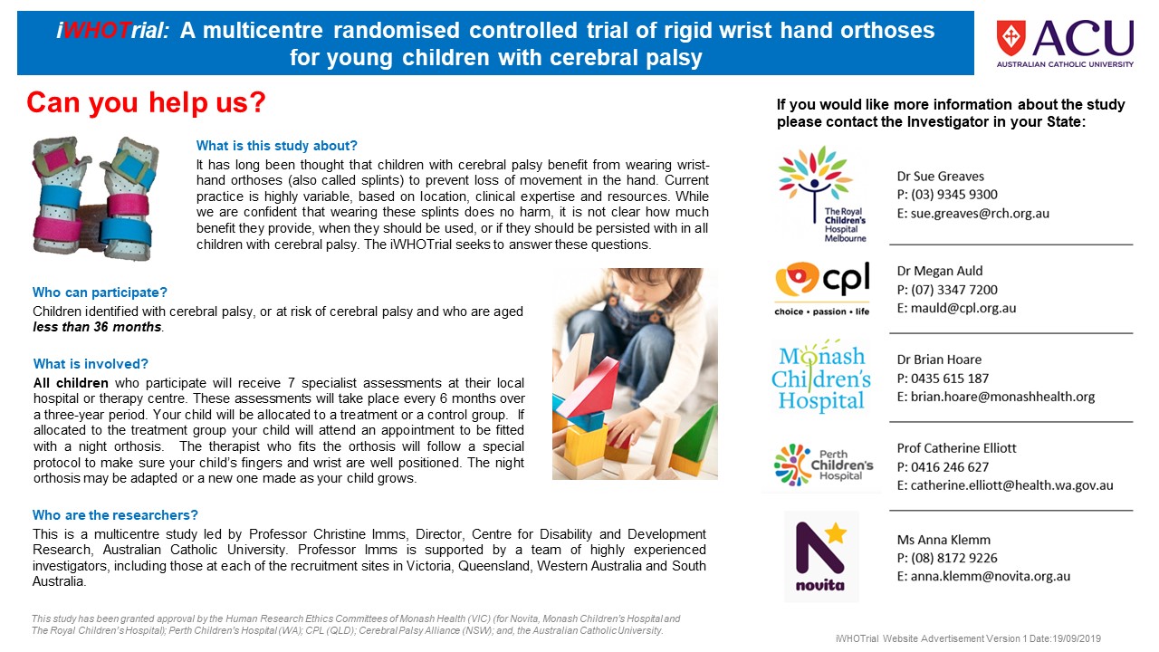 Recruitment for the iWHOTrial: A multicentre RCT of rigid wrist hand orthoses for young children with CP