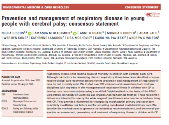 Prevention and management of respiratory disease in young people with cerebral palsy: consensus statement