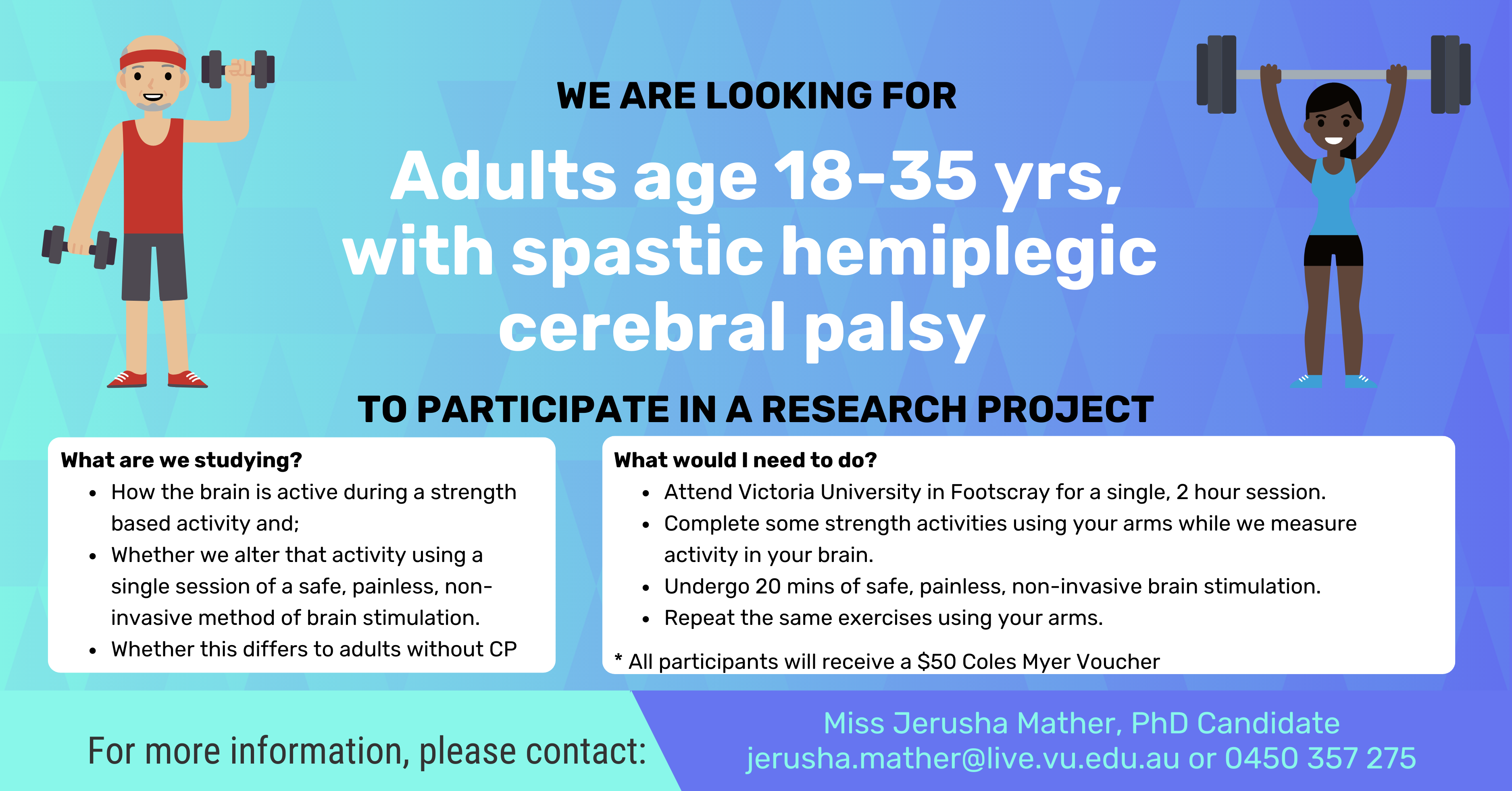 Research recruitment: Seeking Victorian participants with spastic hemiplegic cerebral palsy aged 18 – 35 years