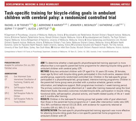 Task-specific training for bicycle-riding goals in ambulant children with cerebral palsy: a randomized controlled trial