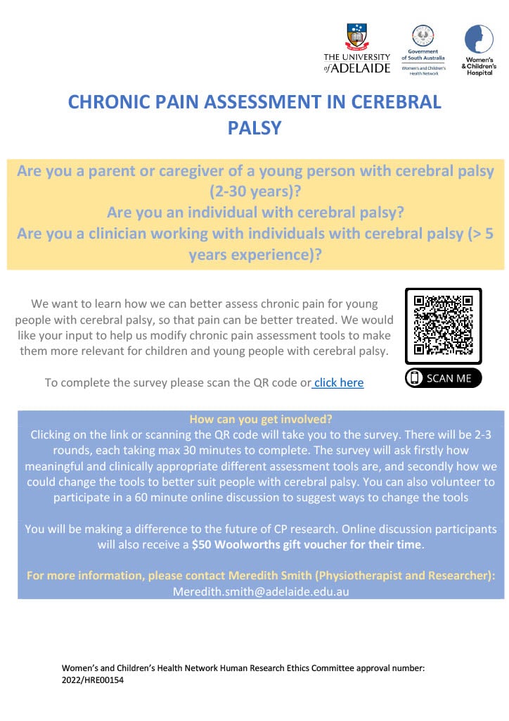 Study Recruitment: Chronic Pain Assessment in Cerebral Palsy