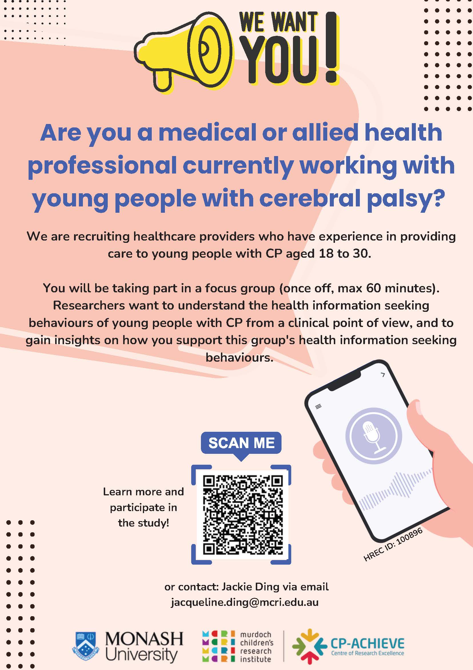 Study recruitment: Clinicians working with young people with CP