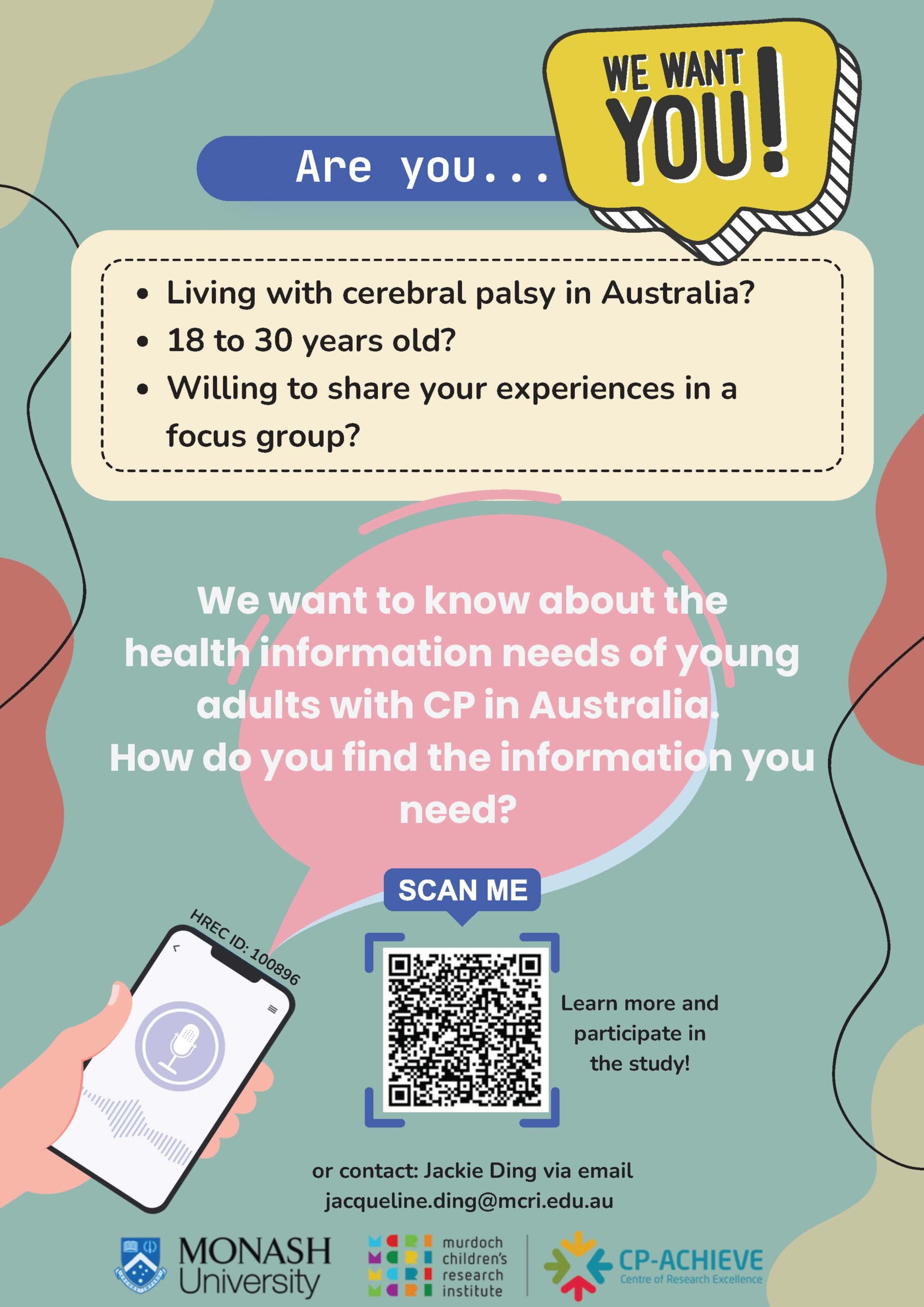 Study recruitment: Young people with CP for focus groups about health information needs